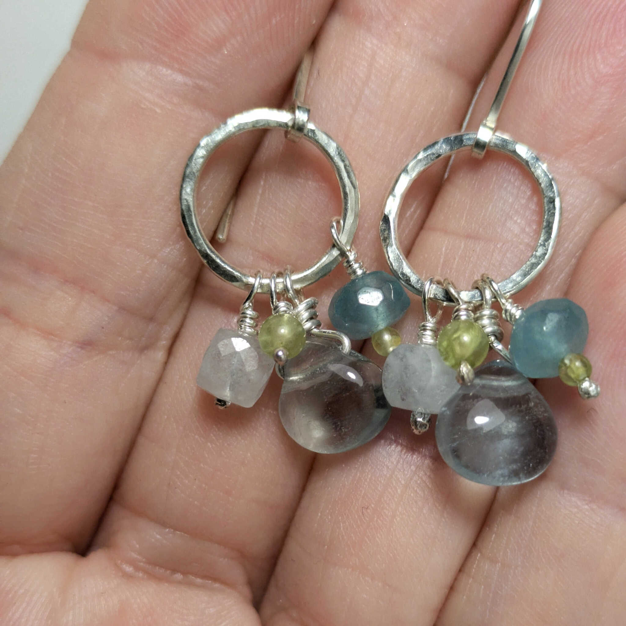 עגילי כסף לנשים עם אקוומרין אבני חן תכלת