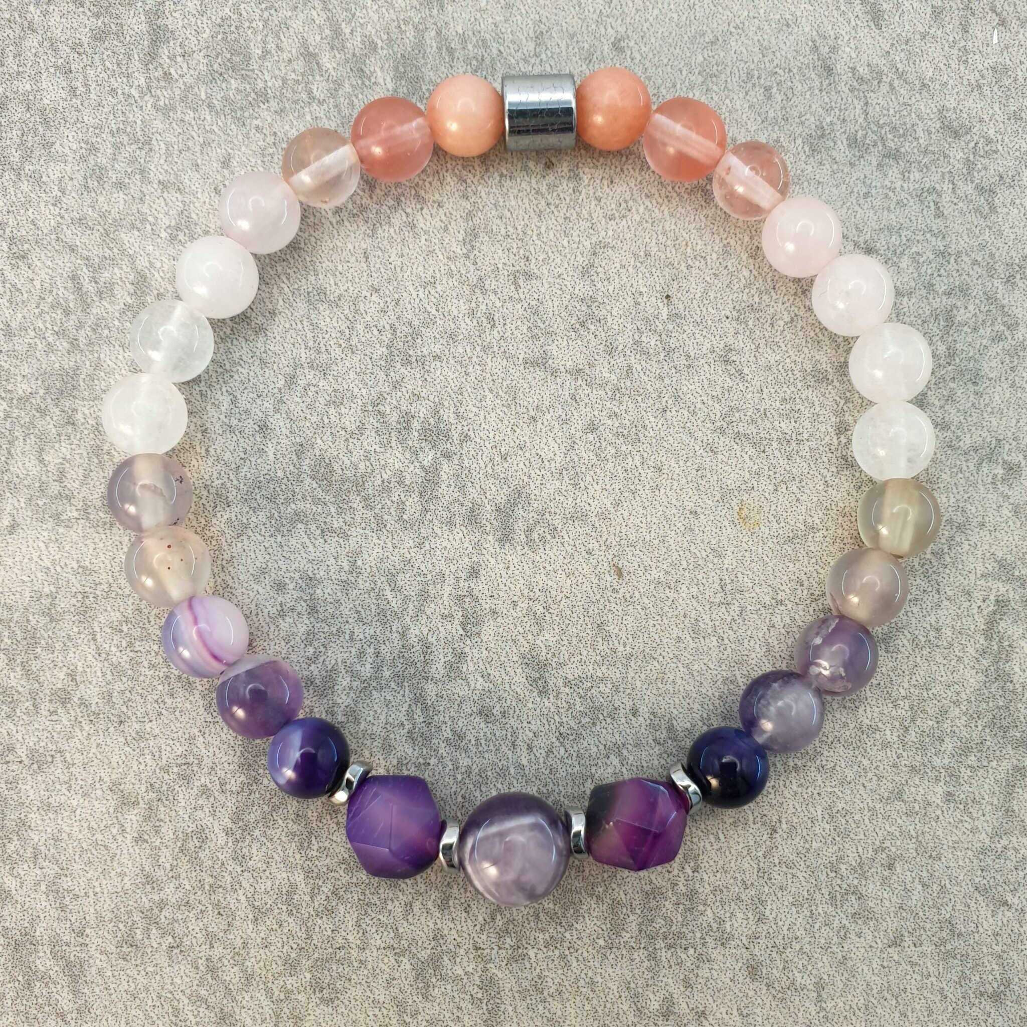 אגת אפורה, רוז קוורץ להרמוניה פנימית צמיד אבני חן טבעיות