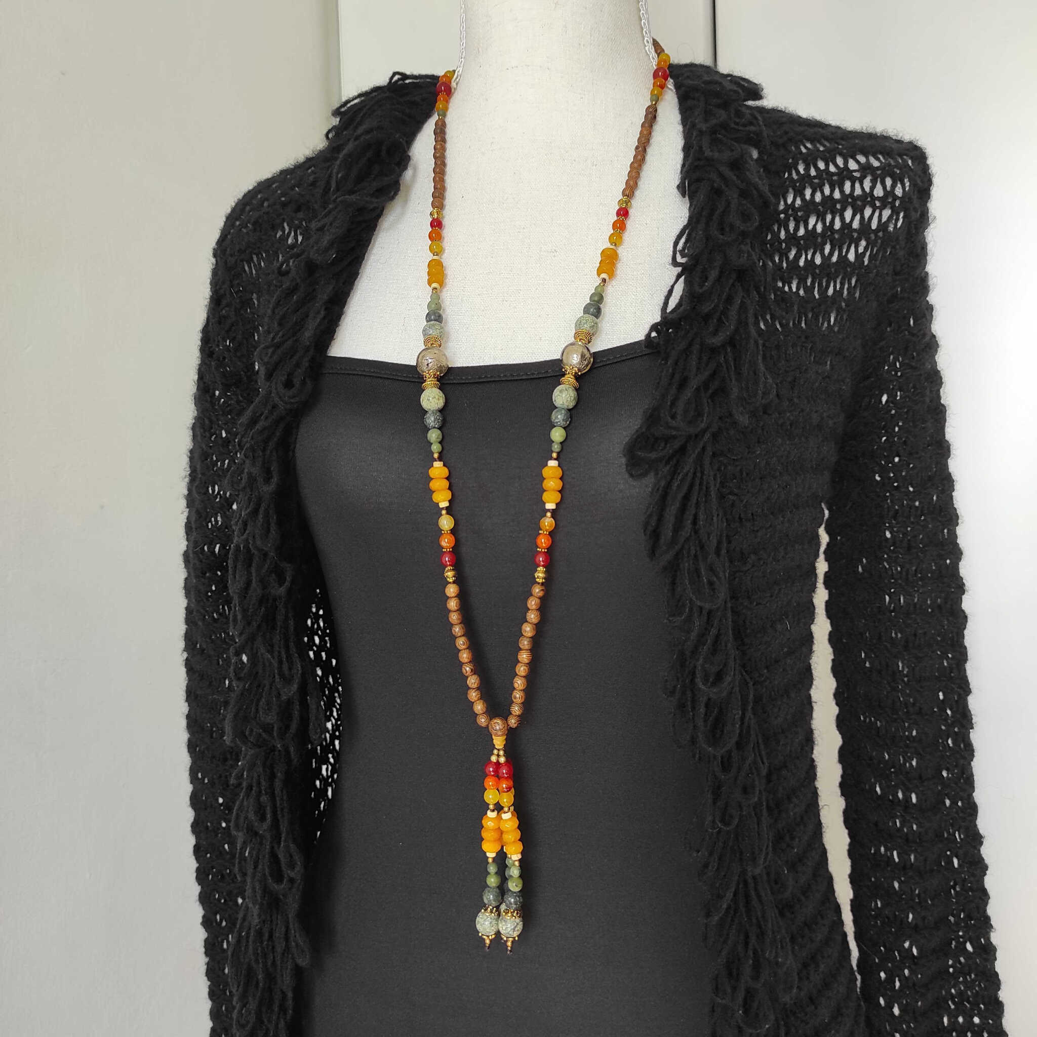 תכשיט בוהו צבעוני עץ וונגה אבני חן הרמת מצב רוח שמחת חיים