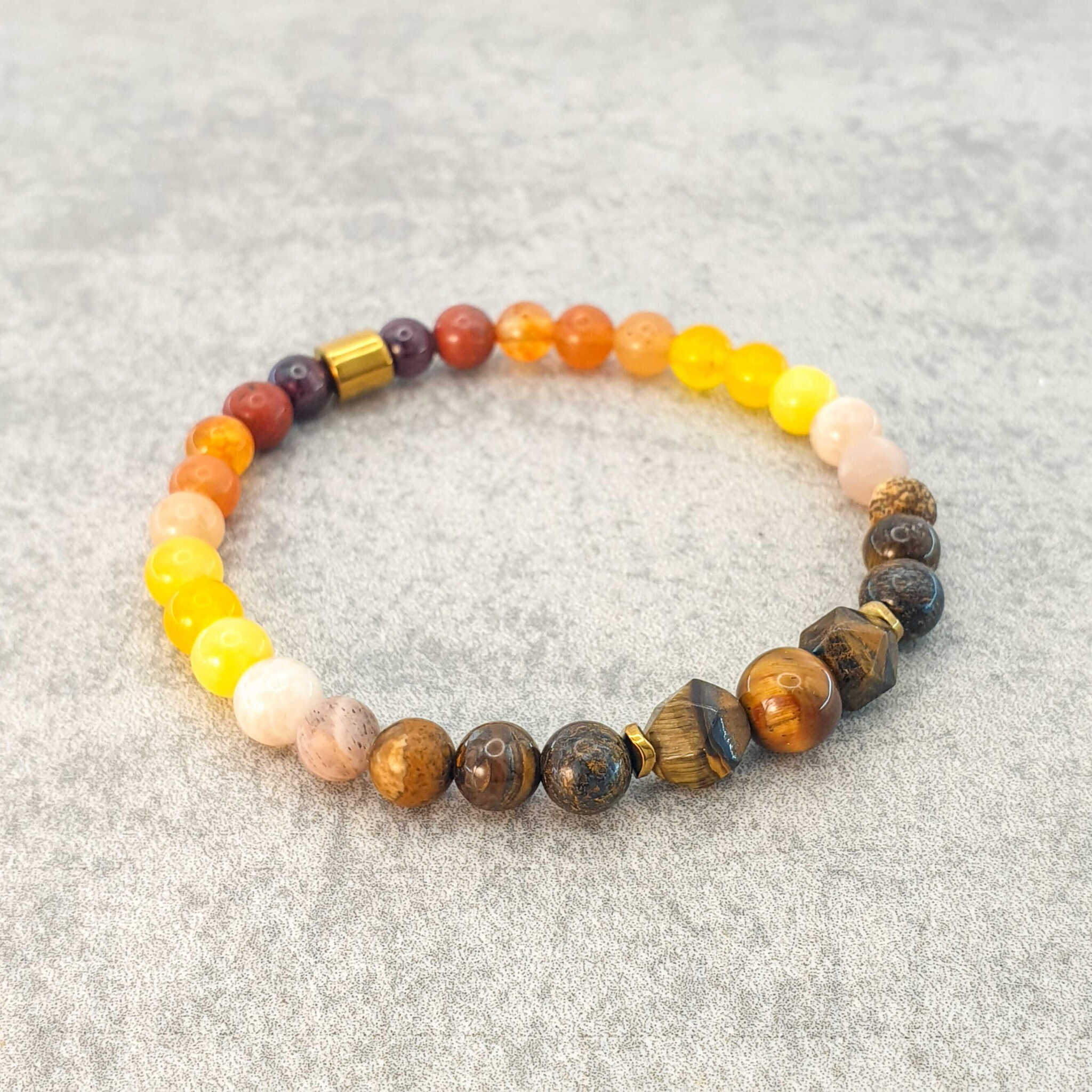 צמיד אבני חן חומות וצהובות לביטחון עצמי והערכה עצמית גארנט אבן שמש עין הנמר