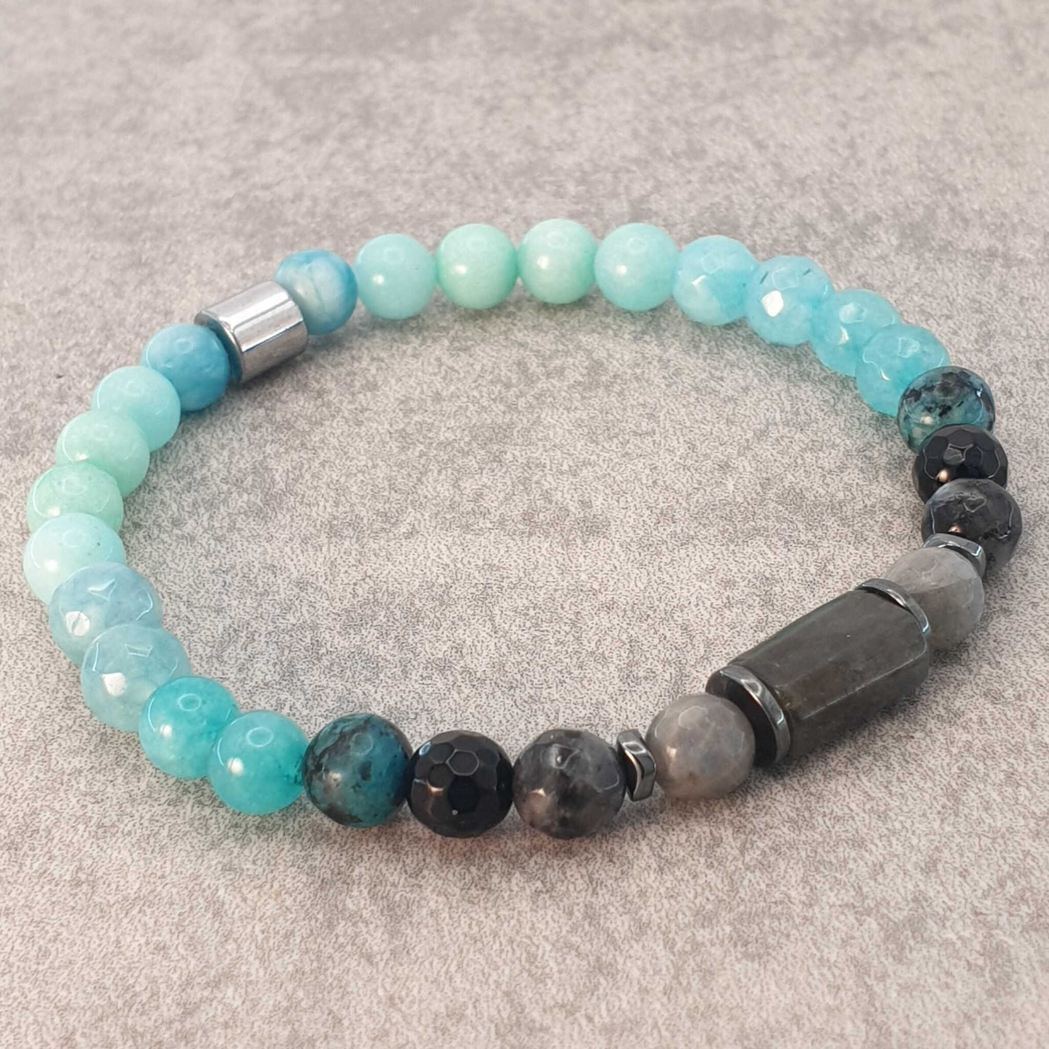 צמיד חרוזי אמזונייט ולברדורייט אלגנטי להעצמה והגשמה עצמית לרוחניים