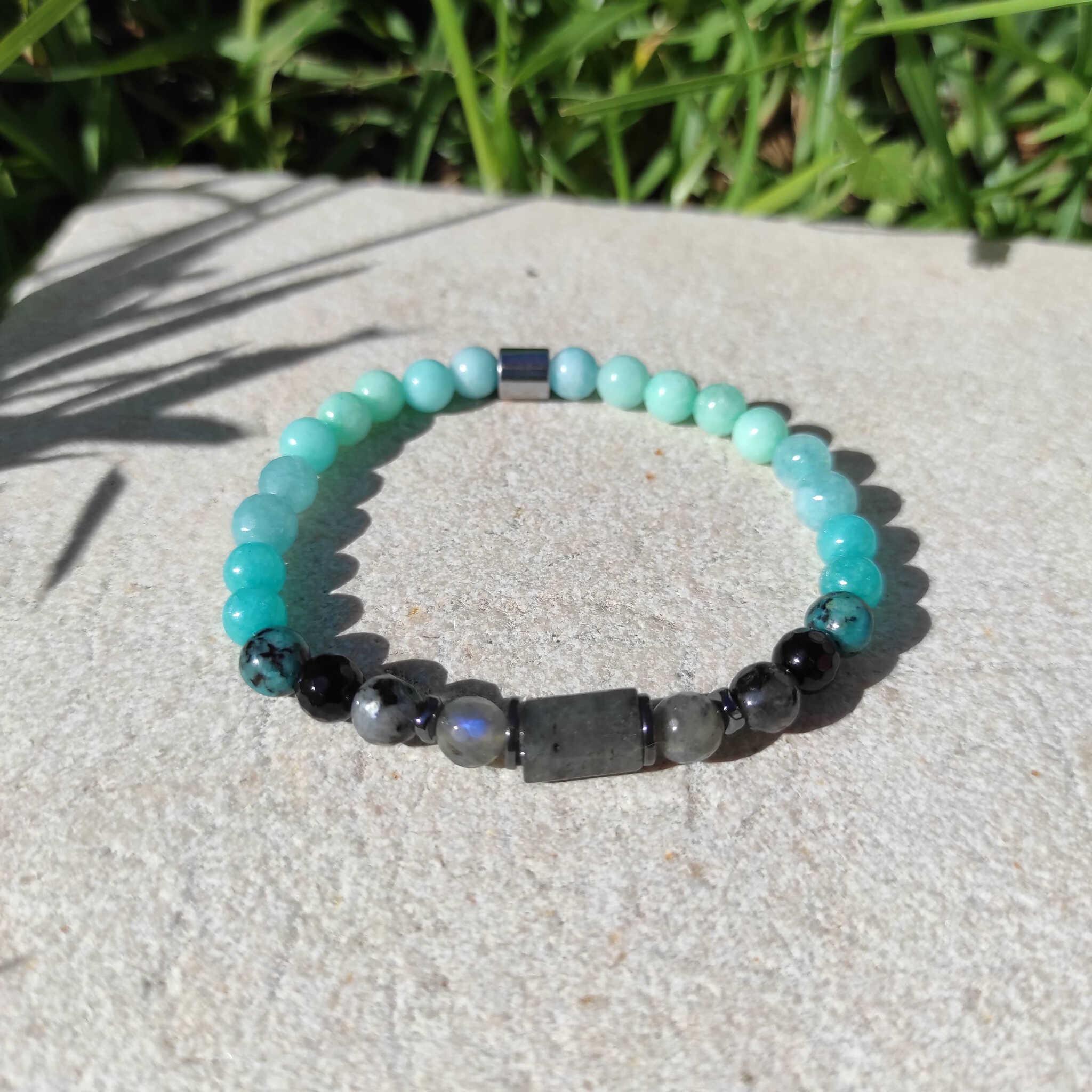 צמיד אבני חן טבעיות למי שרוצה לפתח אינטואיציה ומודעות עצמית' לברדורייט, אמזונייט