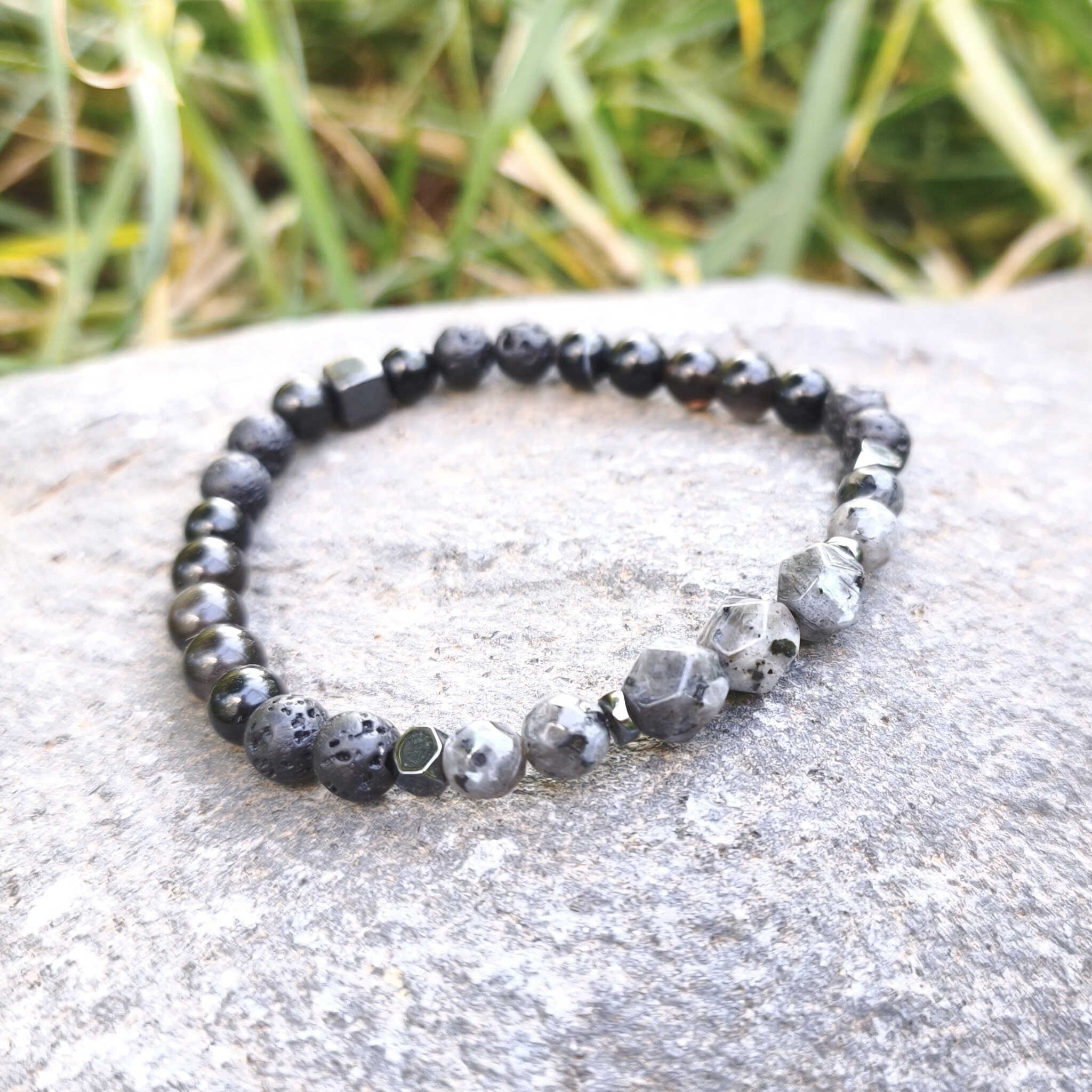 צמיד אבני חן שחורות להגנה למחשבה חדה צמיד לגברים