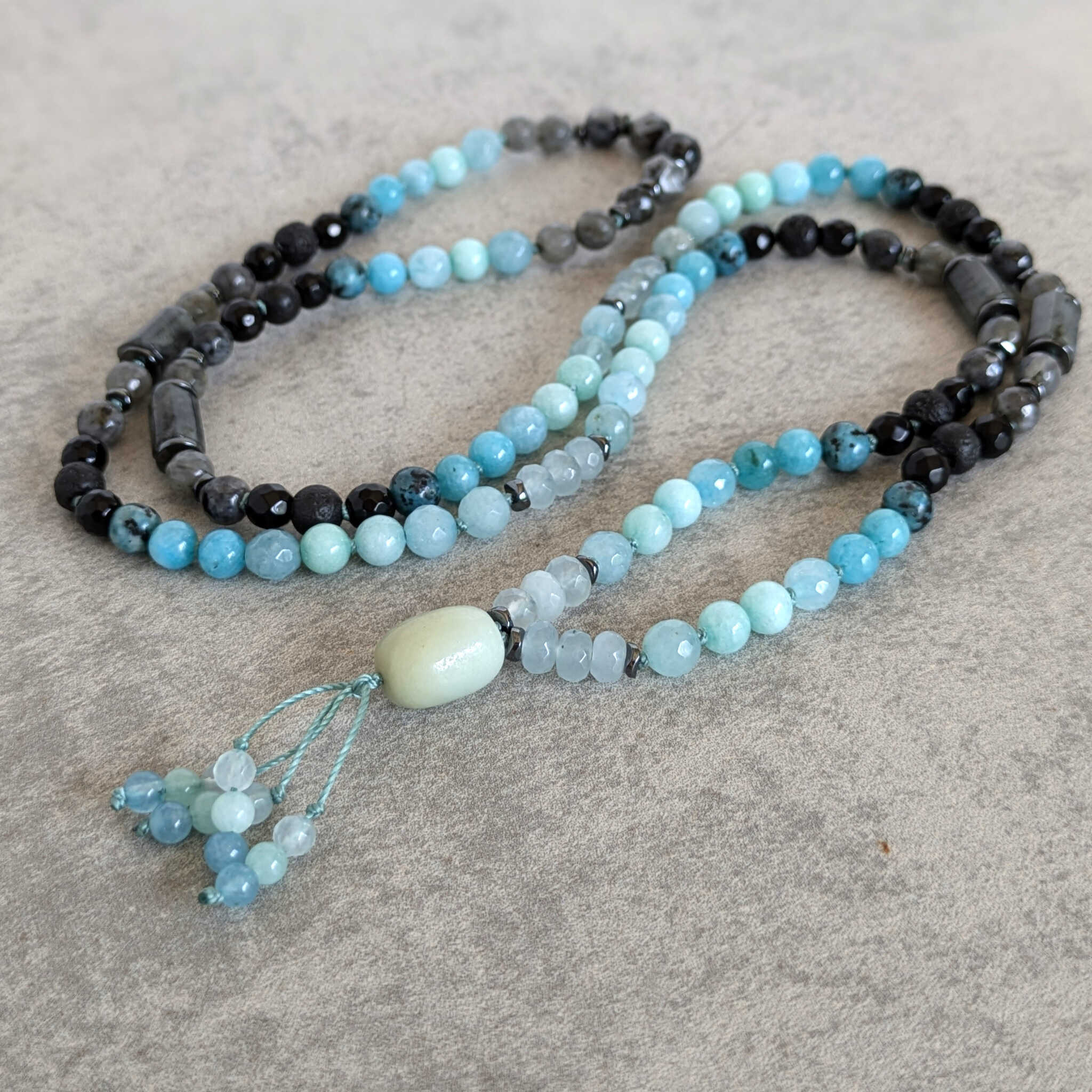 שרשרת מלא ארוכה עם אמזונייט ולברדורייט ללא סוגרים לנשים וגברים