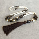 שרשרת מאלה ארוכה האולייט לבן וסמוקי קוורץ לאיזון פנימי והצלחה