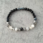 צמיד אבני חן לגבר, צמיד אבני חן גולמי   טורמלין קוורץ אגת שחורה ואבן לבה