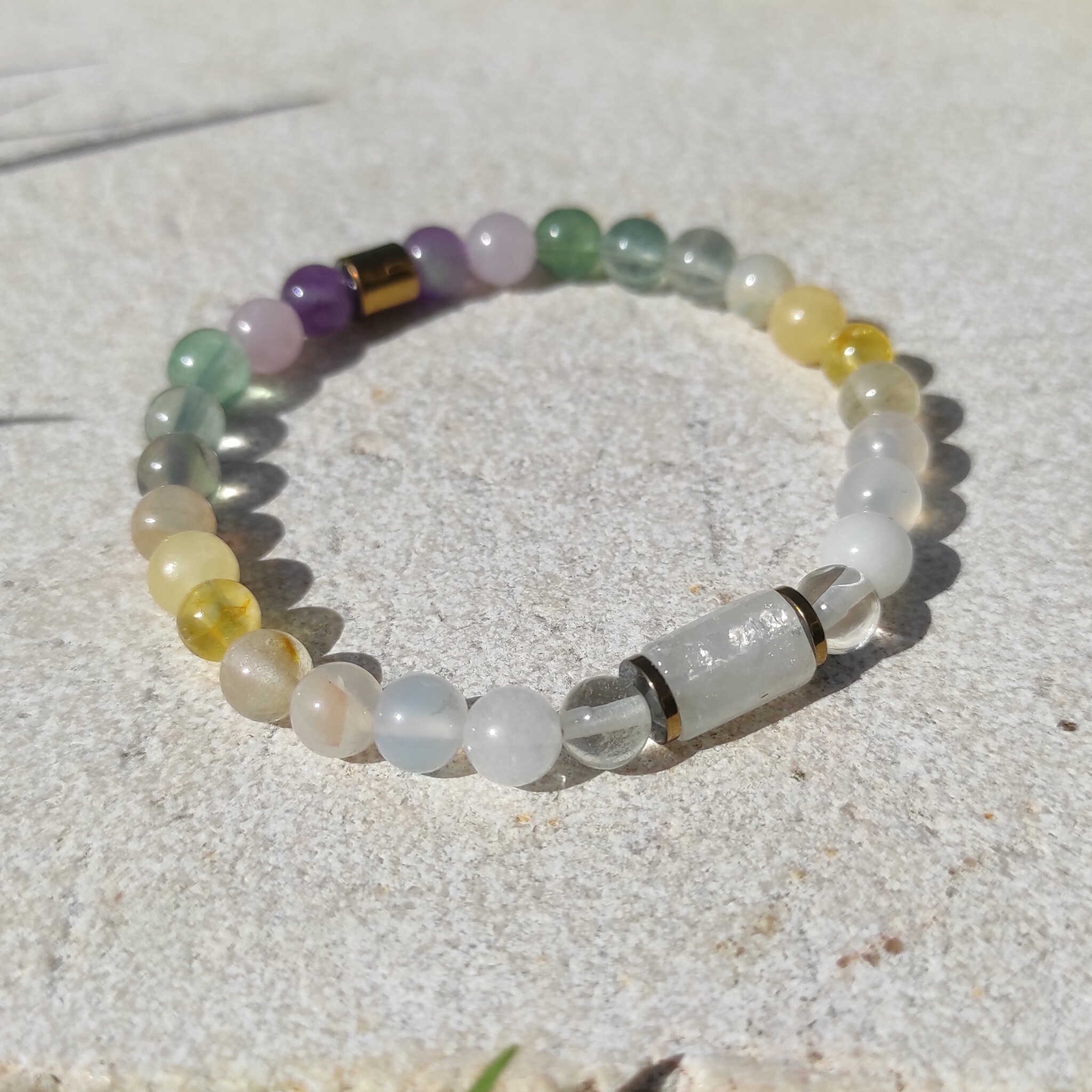 צמיד קריסטלים קוורץ ופלואורייט לבהירות מחשבה וזיכרון
, תכשיט לבהירות מחשבה