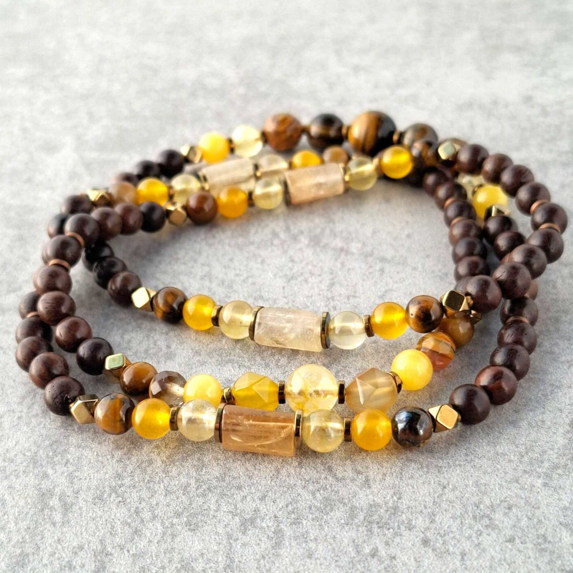 תכשיט הפיכה אבני חן טבעיות עין הנמר וסיטרין לשגשוג עוצמה פנימית והצלחה בעבודה