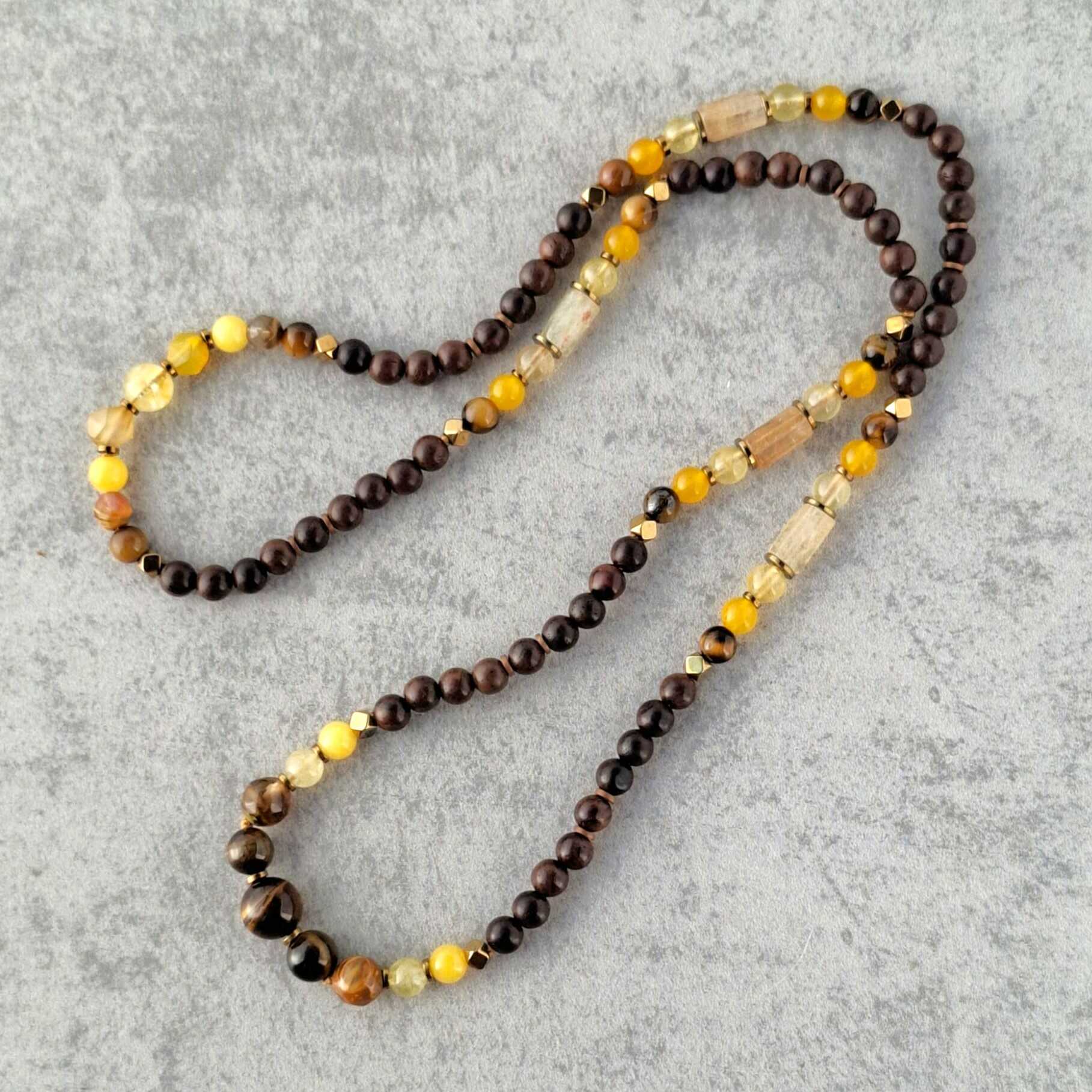 שרשרת הפיכה עין הנמר סיטרין וכלציית צהובה לשפע פרנסה והצלחה 2 סגנונות ענידה