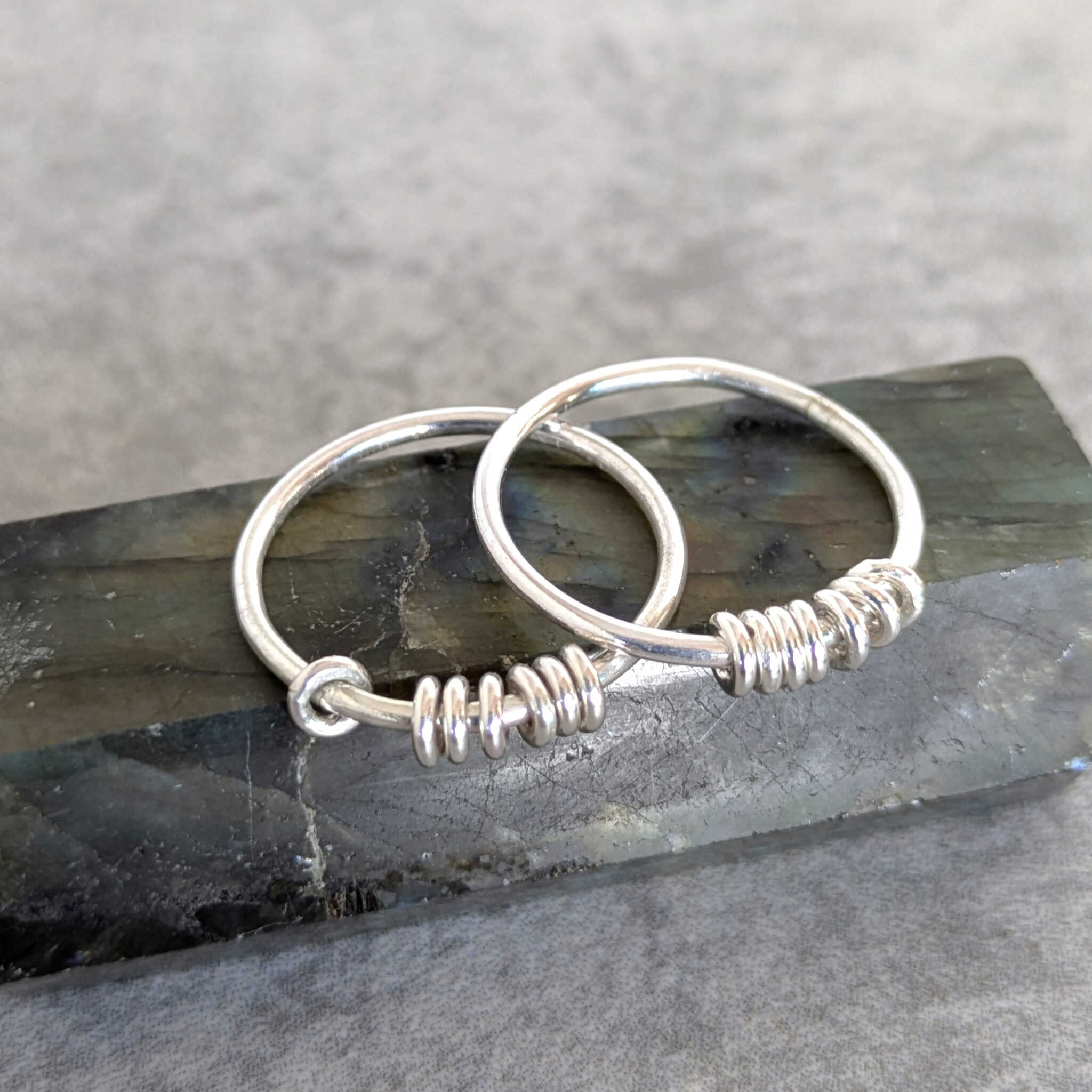 טבעת כסף 925 מדיטציה עם כדורים מסתובבים לשיפור ריכוז, טבעת לנשים, טבעת לבנות