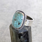 טבעת כסף 925 עם אבן טורקיז מרובעת ייחודית שגשוג ותקשורת, טבעת טורקיז