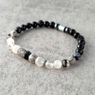צמיד טורמלין קוורץ אגת שחורה ואבן לבה גולמי לבהירות מחשבה