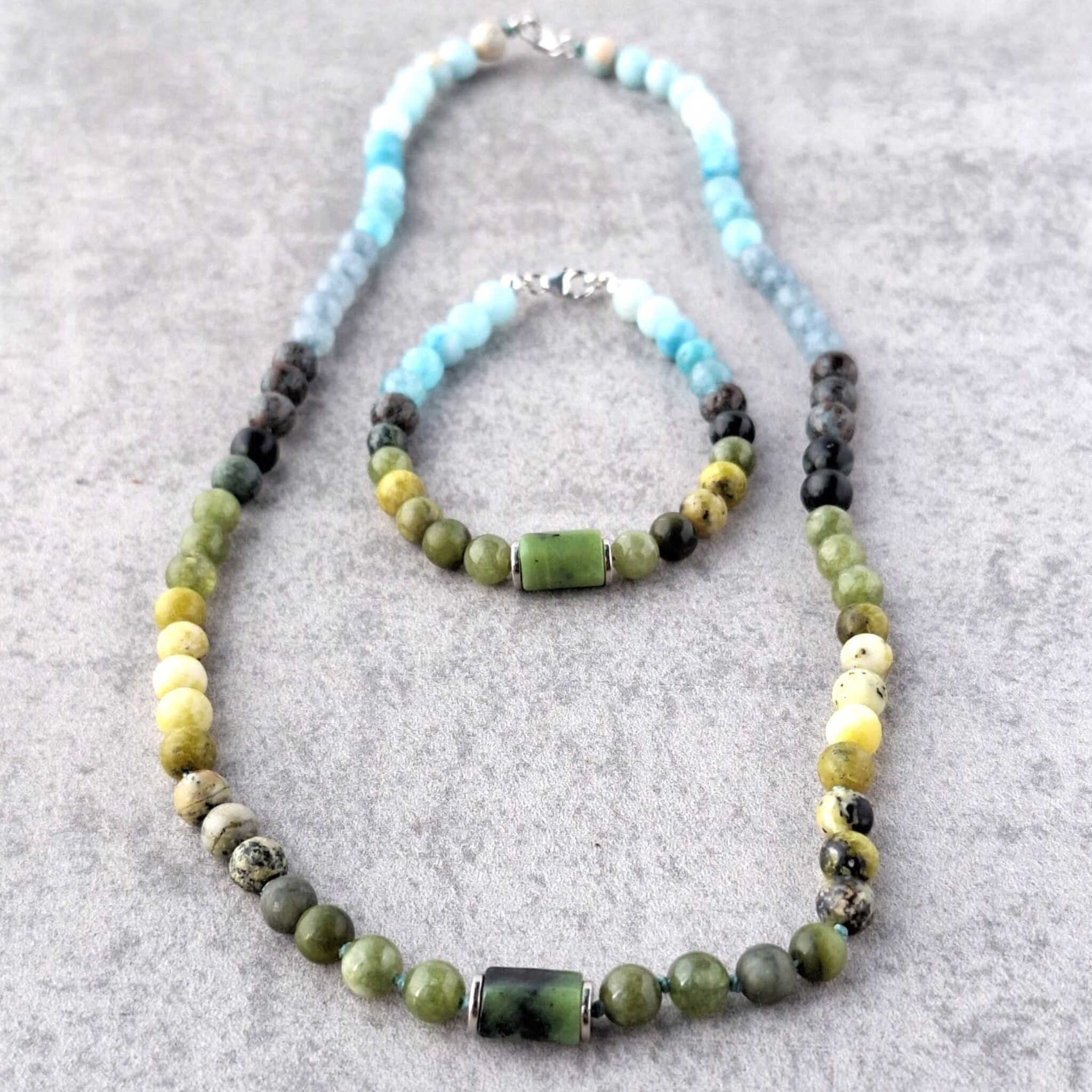 צמידים לאיזון נפשי, צמיד אנרגטי להתחדשות, טורקיז אפריקאי ואקוומרין