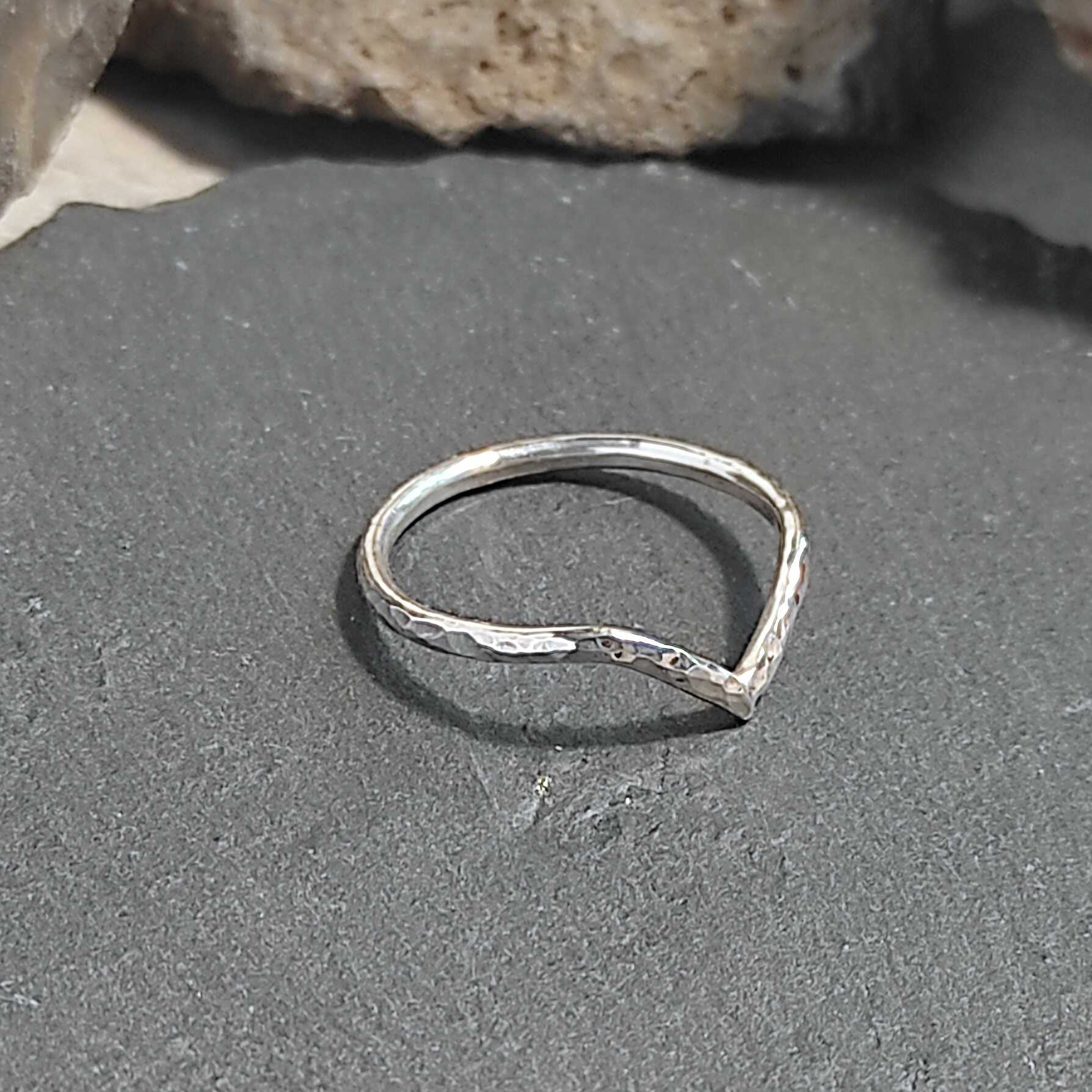 טבעת כסף סטרלינג 925 למזל טבעת מינימליסטית כסף מלא עם ריקוע