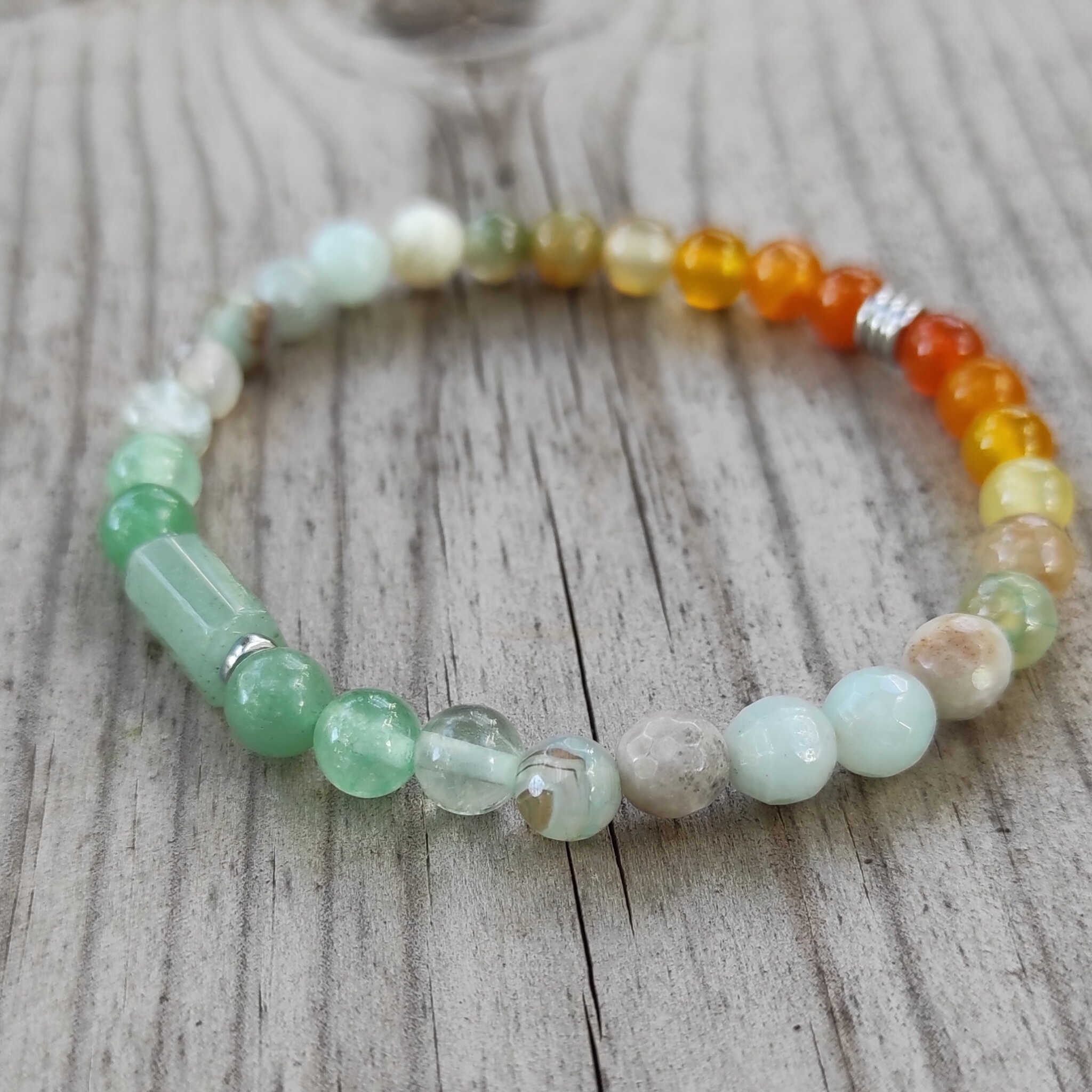 צמיד אוונטורין אמזונייט ואגת בגווני פסטל ירוק ותכלת לשלווה