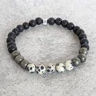 צמיד אבני חן לבה שחורה ופיריט זהוב לביטחון עצמי וכוח פנימי