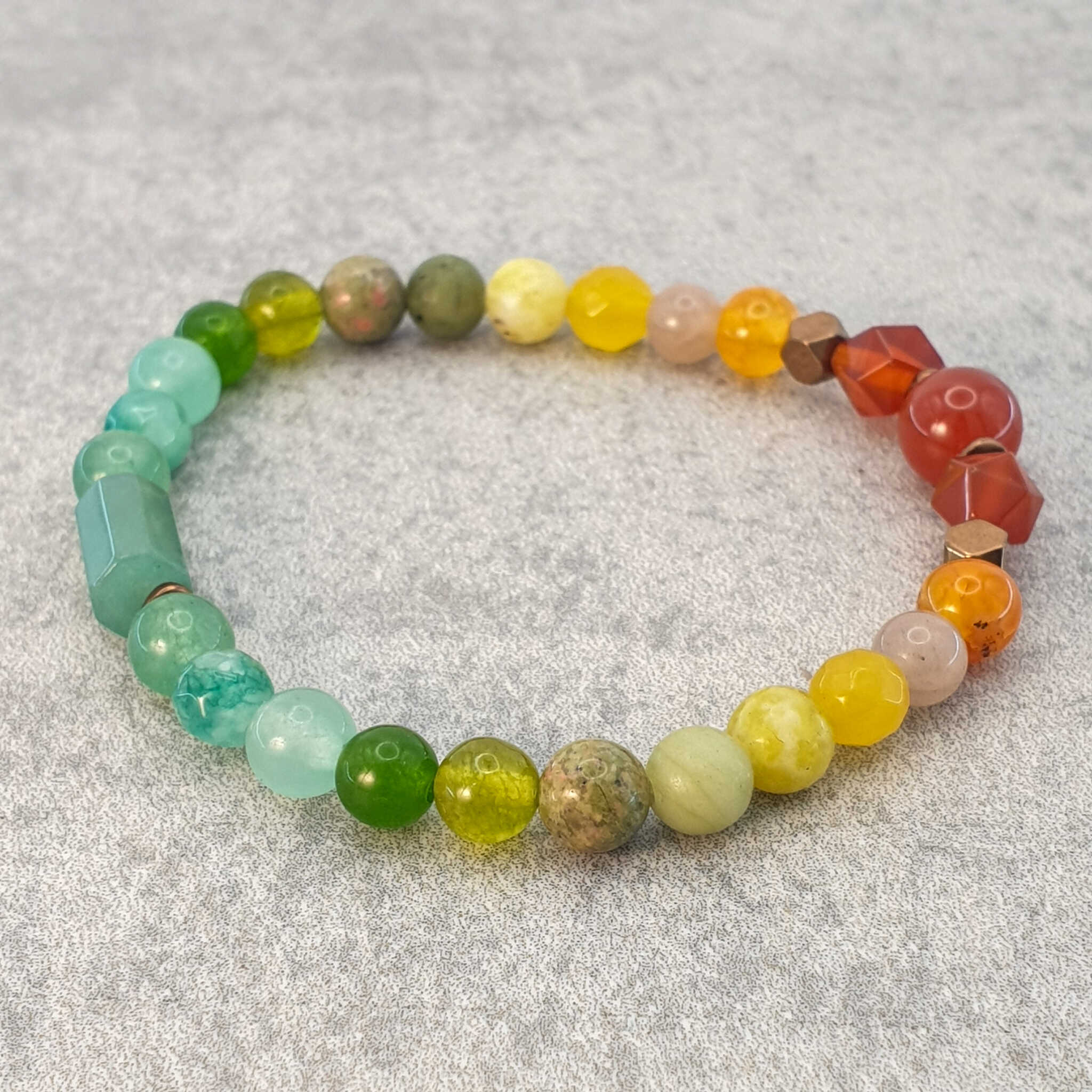 צמיד אבני חן משולב לאיזון רגשי ויצירתיות, אבני חן קרנליאן אוונטורין, צמיד לאיזון רגשי