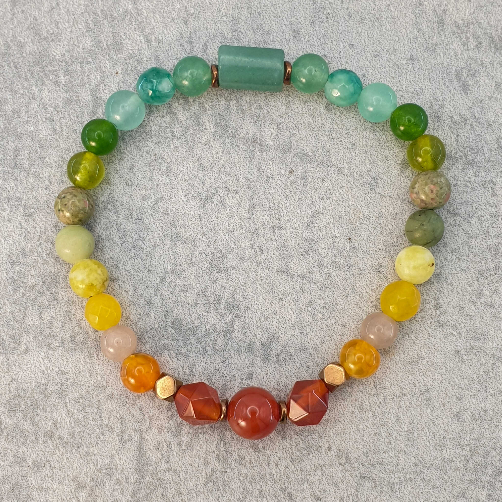 צמיד אוונטורין ירוק וקרנליאן כתום גולמי לשפע ואופטימיות