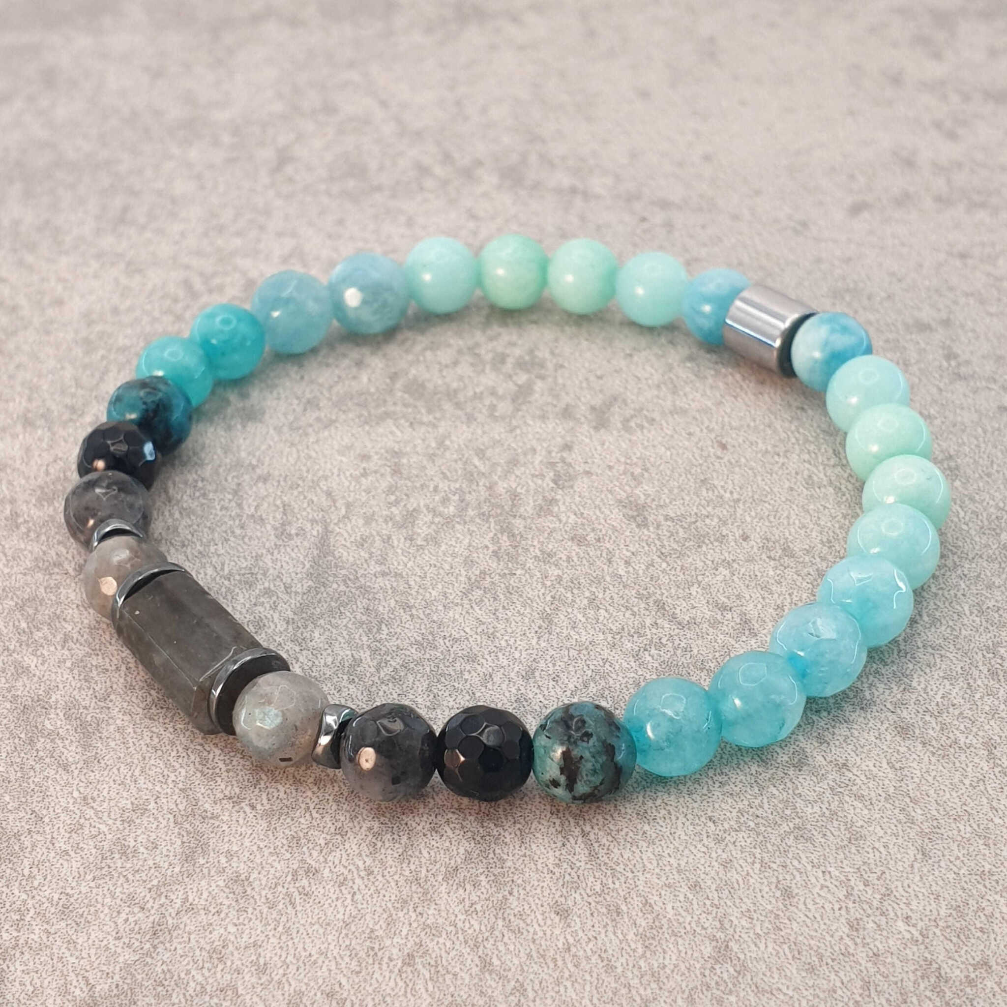 צמיד קריסטלים רוחני למטפלים ומתרגלי מדיטציה, עשוי מאבני לרויקייט, לברדורייט ואקוומרין