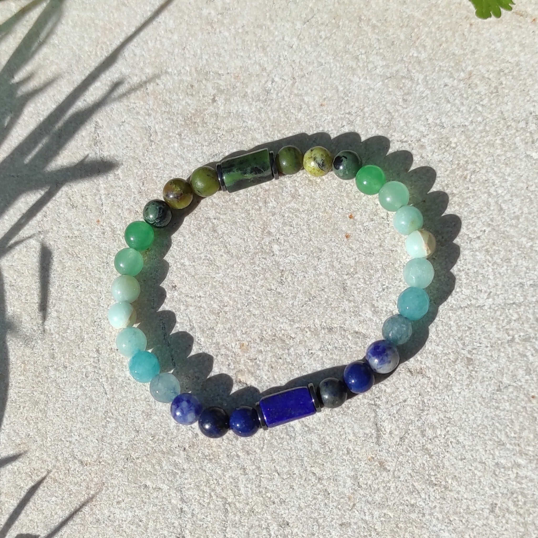 צמיד קריסטלים טבעיים לאפיס לזולי ג'ייד אקוומרין להרמוניה רגשית, תכשיט לאומץ אישי