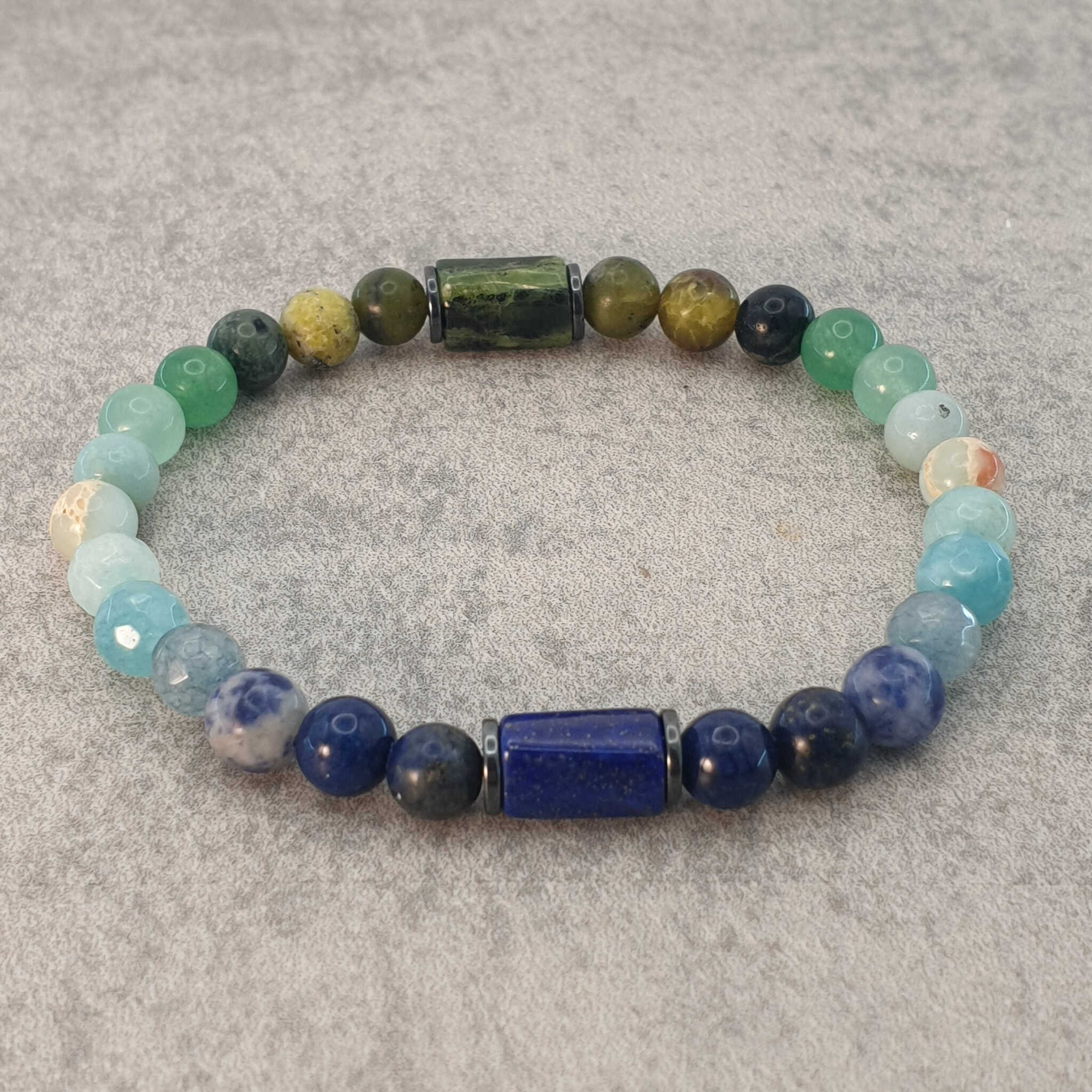 צמיד אבני חן טבעיות לאפיס לזולי ג'ייד קנדי ואקוומרין לביטחון עצמי, אבן להגשמה עצמית