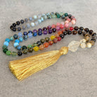 שרשרת מאלה 108 חרוזים בצבעי קשת עם אבן סיטרין גולמי לשפע ואושר