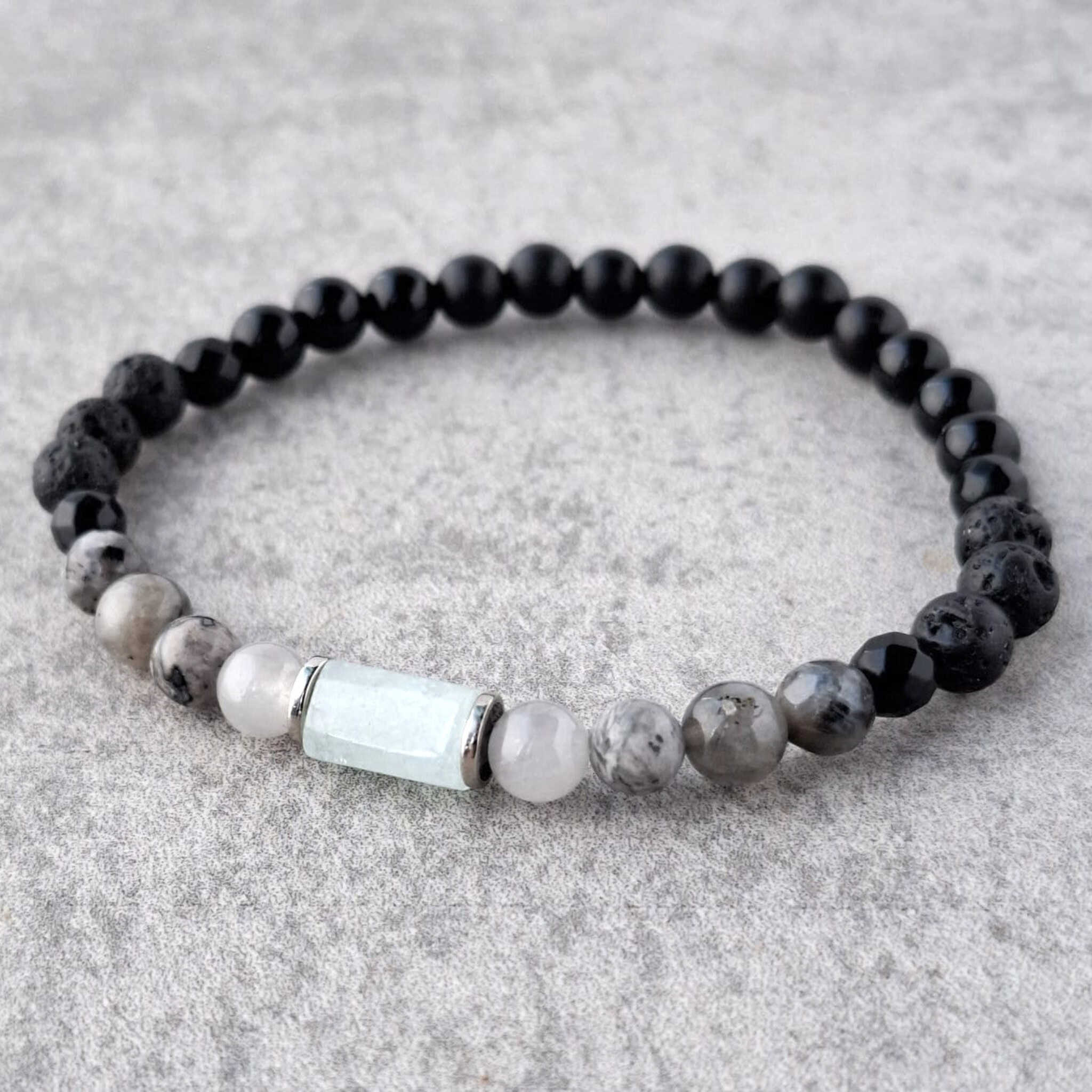 צמיד לגבר, אקוומרין לברדורייט לגבר להגנה איזון רגשי וביטחון עצמי
