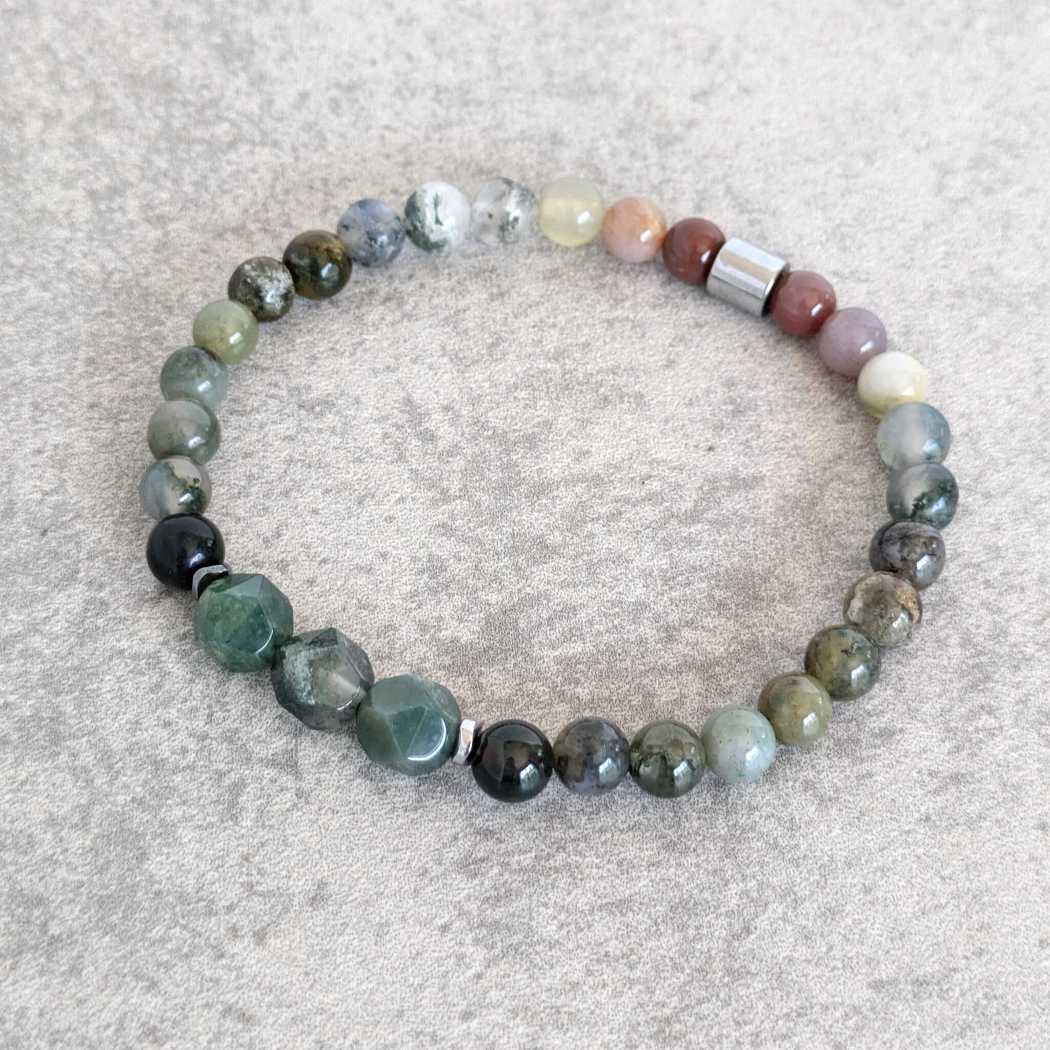 צמיד אבני חן טבעיות אגת הודי ירוק לריפוי והגנה, צמיד לגבר אבי חן