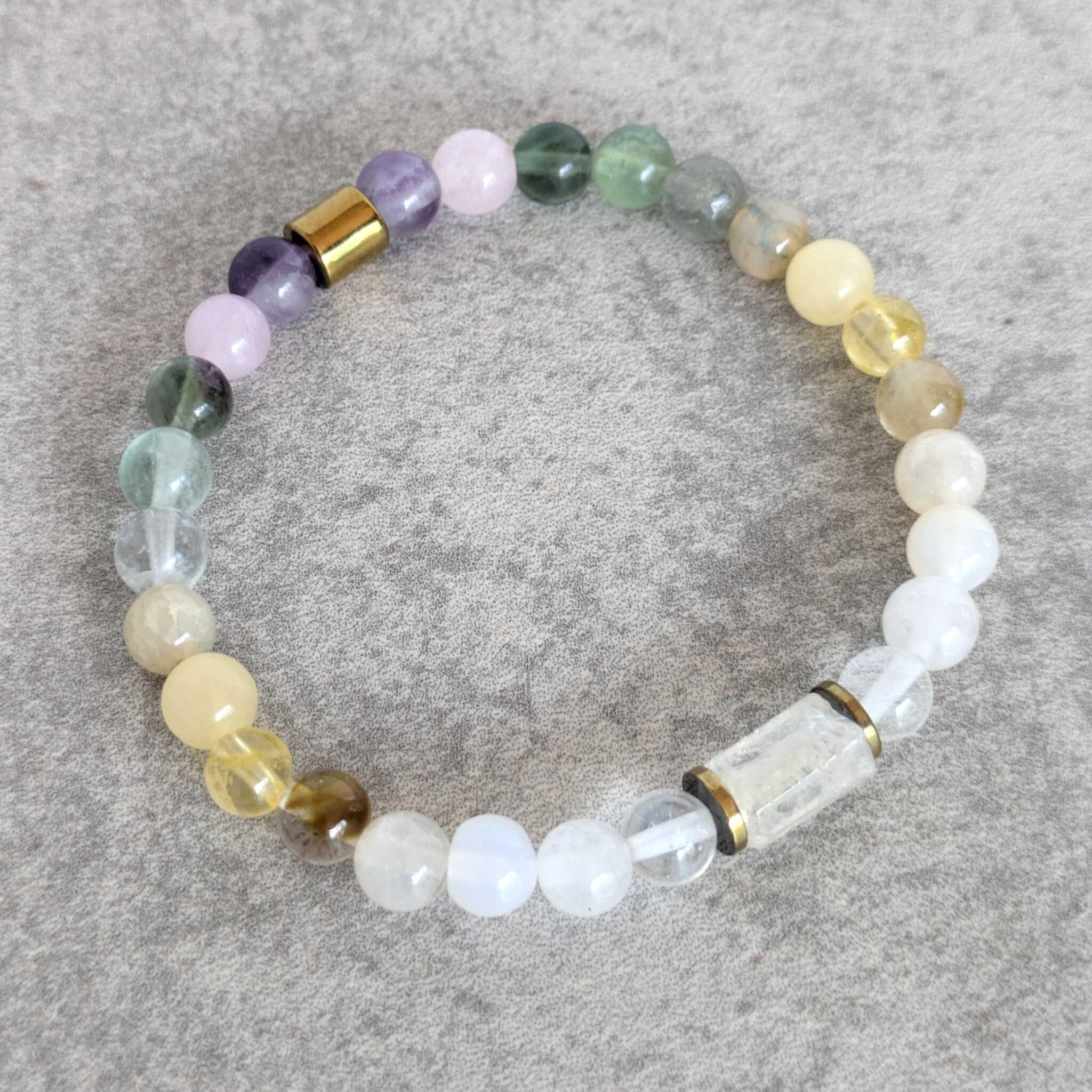 אבן טובה ללמידה, צמיד אבני חן טבעיות קוורץ ופלואורייט ללמידה וריכוז
